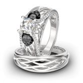 Two Tone Intertwined Round Cut Sterling Silver Skull Ring Set