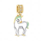 Two Tone Unicorn Charm Sterling Silver