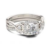 Halo Cushion Cut Sterling Silver Ring Set
