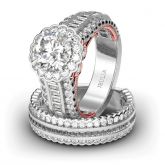 Floral Halo Round Cut Sterling Silver Ring Set