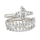 Three Stone Marquise Cut Sterling Silver Ring Set