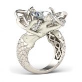 White Cushion Cut Sterling Silver Mermaid Ring