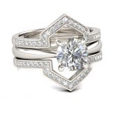 3PC Round Cut Created White Sapphire Wedding Set