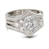 Milgrain Halo Oval Cut Sterling Silver 3PC Ring Set