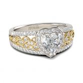 Two Tone Halo Heart Cut Sterling Silver Ring