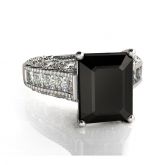Big Center Stone Emerald Cut Sterling Silver Ring