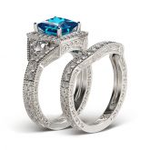 Jeulia Vintage Halo Princess Cut Sterling Silver Ring Set