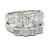 Art Deco Princess Cut Sterling Silver Ring Set