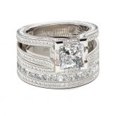 Milgrain Princess Cut Sterling Silver Ring Set