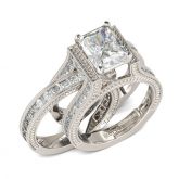 Classic Radiant Cut Sterling Silver Ring Set