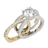 Two Tone Round Cut Sterling Silver Ring Set