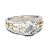 Two Tone Round Cut Sterling Silver Ring