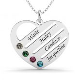 Heart Shape Family Necklace with Birthstones Sterling Silver