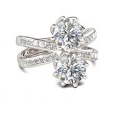 Two Stone Round Cut Sterling Silver Ring