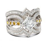 Vintage Milgrain Princess Cut Sterling Silver Ring Set