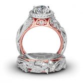 Leaf Design Round Cut Sterling Silver Ring Set