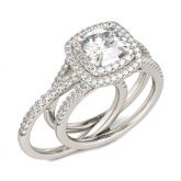 Double Halo Cushion Cut Sterling Silver Ring Set