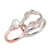 Two Tone Faux Pearl Sterling Silver Enhancer Ring Set