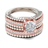 Milgrain Two Tone Round Cut Sterling Silver Ring Set