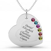 Heart Shape Family Necklace with Birthstones Sterling Silver
