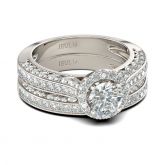 Halo Round Cut Sterling Silver Ring Set