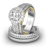 Floral Round Cut Sterling Silver Ring Set