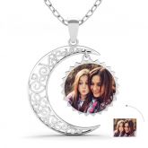 Crescent Moon Personalized Photo Necklace Sterling Silver