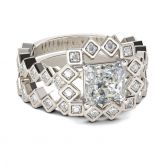 Art Deco Princess Cut Sterling Silver Ring Set