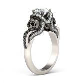 Two Tone Round Cut Sterling Silver Skull Ring