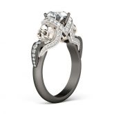 Two Tone Round Cut Sterling Silver Skull Ring