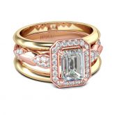 Two Tone Halo Emerald Cut Sterling Silver Ring Set