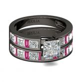 Jeulia Black Tone Princess Cut Sterling Silver Ring Set