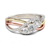 Interwoven Three Stone Round Cut Sterling Silver Ring