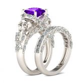 Unique Princess Cut Sterling Silver Skull Ring