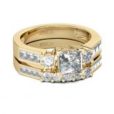 Jeulia Three Stone Princess Cut Sterling Silver Ring Set