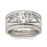 Jeulia Three Stone Round Cut Enhancer Sterling Silver Ring Set