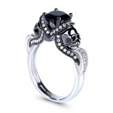 Two Tone Round Cut Sterling Silver Skull Ring