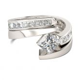 Bypass Princess Cut Sterling Silver Ring Set