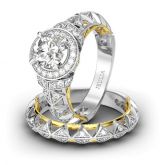 Halo Round Cut Sterling Silver Ring Set