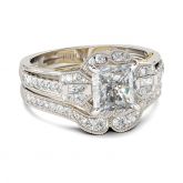 Vintage Milgrain Princess Cut Sterling Silver Ring Set
