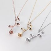 Rose With Initial Necklace Sterling Silver
