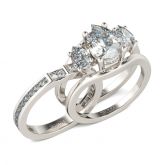 Three Stone Pear Cut Sterling Silver Ring Set