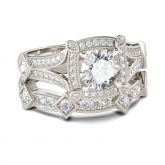 Vintage Halo Round Cut Sterling Silver Ring Set