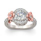Jeulia Two Tone Floral Design Halo Round Cut Sterling Silver Ring