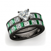 Jeulia Black Tone Heart Cut Sterling Silver Ring Set