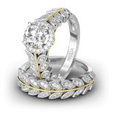 Leaf Design Halo Round Cut Sterling Silver Ring Set