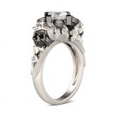 Flower & Heart Princess Cut Sterling Silver Skull Ring