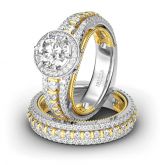 Jeulia Vintage Two Tone Halo Round Cut Sterling Silver Ring Set