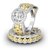 Two Tone Floral Round Cut Sterling Silver Ring Set