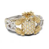 Two Tone Pineapple Intertwined Sterling Silver Ring